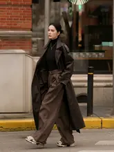 コーヒーカラーの高級感あるトレンチコート【レディース・ゆったり・通勤用】