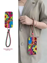 編み込みデザインのスマホショルダー【14pro・13pro対応・カラフルな花柄】