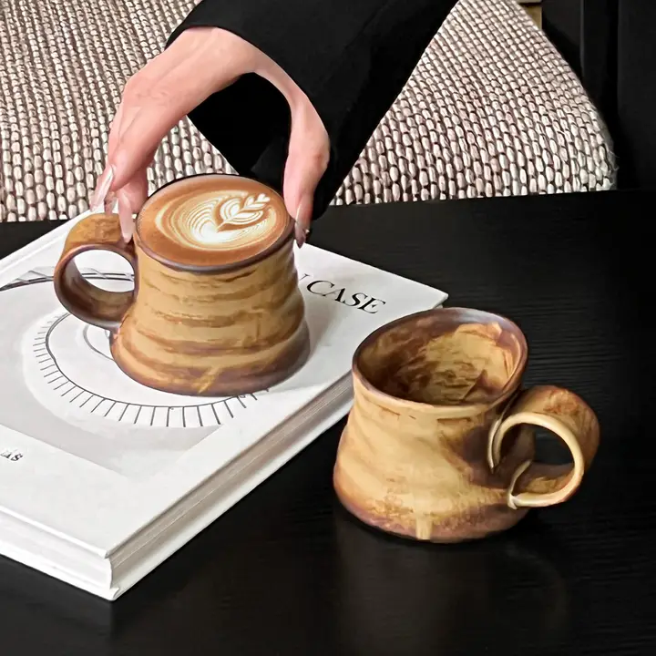 マグカップ 粗陶 窯変釉 ヴィンテージ 変形 コーヒー ラテ 朝食 おしゃれ