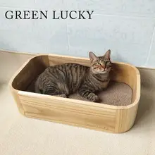 猫用おもちゃ・交換可能な内芯付き・多面使用オーバル段ボールキャットベッド【木製キャットスクラッチボード】