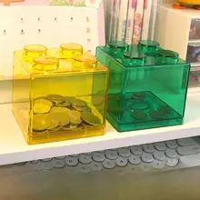 透明積み木型貯金箱【硬貨・紙幣収納可能・子供から大人まで】