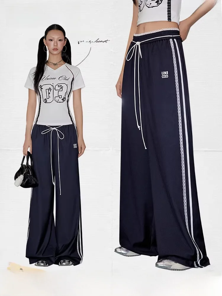   ユニバ服 レースパッチワークワイドレッグパンツ：美式カジュアルスタイルの実用性とシーン別適用