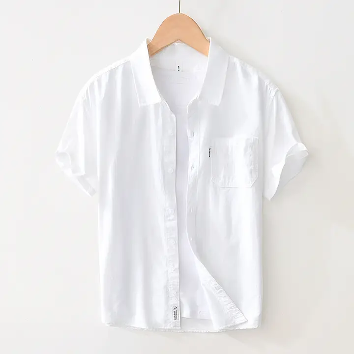 ナチュラルなコットン短袖シャツ【カジュアル・ルーズフィット・無地】