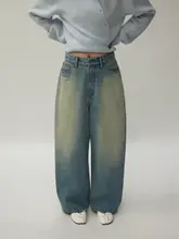 VERMO ヴィンテージ風ウォッシュ加工バケット型デニムパンツ【フィット・自然な色合い】