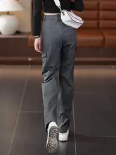 ハイウエストデニムスタイル作業パンツ【春秋用・スリムフィット・ワイドレッグデザイン・感】（セットアップ対応）