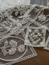 美しい立体的なビーズ刺繍の四角形ネット生地パーツ【光るビーズ付き・服飾用】
