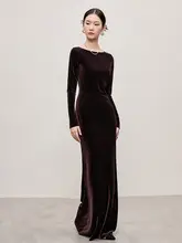 ワンピース ロング ドレス【ワインレッド サテン ロングスリーブ・ウエストリボン・フィッシュテールデザイン】