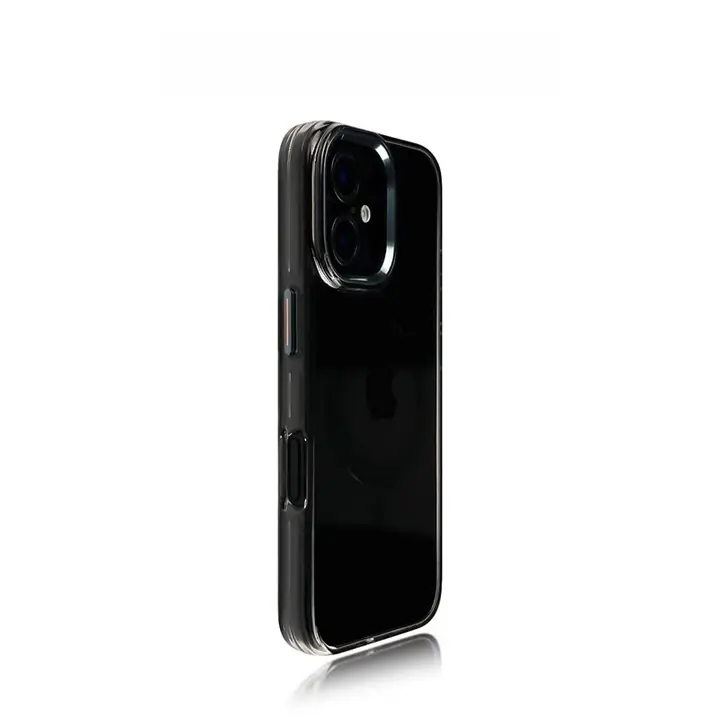 iPhone 16用 磁吸式スマートフォンケース【ブラック・クリア・アクリル・超防摔・金属ボタン】