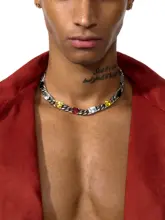 シルバーのレトロヒップホップネックレス【男女性対応・ジルコニア・チタン鋼・鎖骨チェーン】