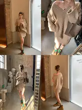 GV レディース Vネック毛糸セーター＆スカートセット【ふわふわ・フィット】