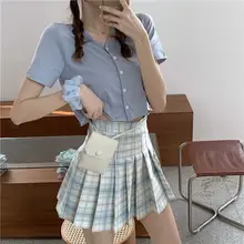 大きいサイズ レディース ギャザーウエスト プリーツスカート【夏用・ハイウエスト・チェック柄】
