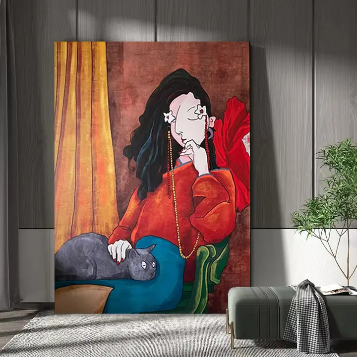 アート手描き油絵 壁掛け装飾画【デザイン性の高い人物画・リビング・寝室用】