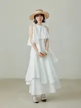 多層不規則デザインの白色ケーキスカート【春夏用・Aライン・チュール素材】