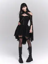 ゴシック風ドレス【ハロウィン用・レトロデザイン・ブラック・ノースリーブ】（セットアップ対応）