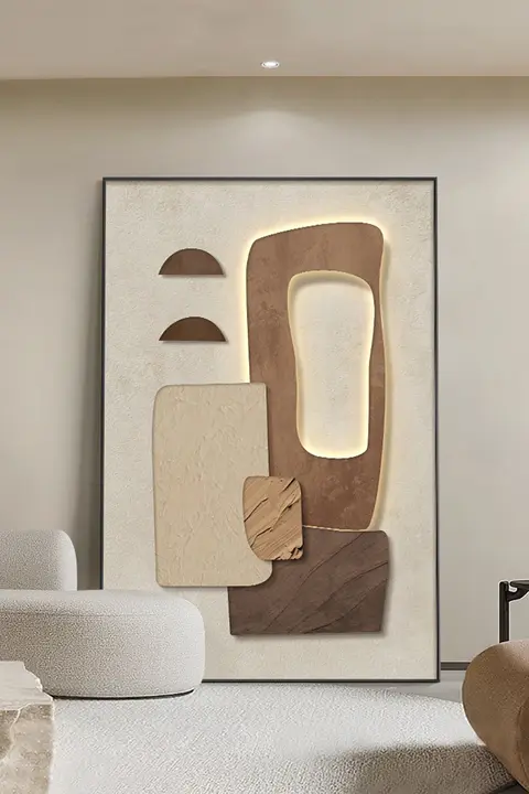 クリーム侘び寂び風装飾画リビング大型床から天井までの絵画