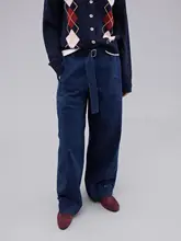 レトロシルエットのレディース弯刀ベルト付きワイドパンツ【秋用・カジュアル工装風】（セットアップ対応）