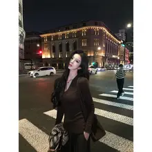 Uネック スリムフィットメリノウールニットトップス【薄手・レディース・秋冬用】