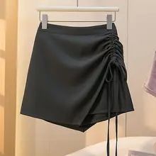 高腰Aラインスカート・抽绳デザイン【大きいサイズ・夏用・不規則ヘム】（セットアップ対応）
