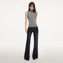 韓国風ローライズフレアデニムパンツ【スリムフィット・伸縮性あり・女性用】