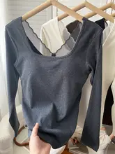 方形ネックリブコットン長袖インナートップス【バストパッド付き・秋用】