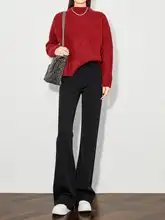 秋季用 レディース 黒色ロングフレアパンツ【スリムフィット・高級感・微喇】