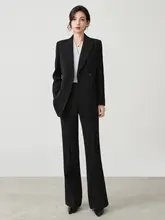 ビジネス用 ブルー ダブルブレスト スーツジャケット【フレアパンツ・女性用・オフィス向け】（セットアップ対応）