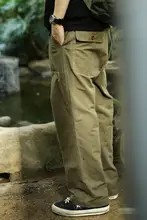 OG107 ストレート軍用カジュアルパンツ【ユニセックス・ルーズフィット・オリーブグリーン】