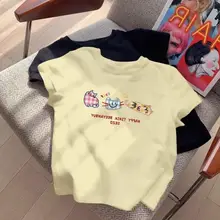 可愛い猫プリントの夏用半袖Tシャツ【フィット感のあるデザイン・ミルクイエロー】