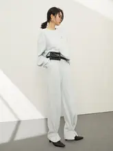 コットン製のゆったりしたラウンドネックトレーナーとロングパンツ【カジ  ュアルスタイル・秋用】（セットアップ対応）