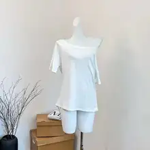 ストレッチネックの肩開きTシャツ【女性用・フィット・夏用・薄手・普段使い】