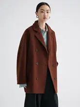 シンプルデザイン アルパカウールコート【ショート丈・ゆったりシルエット・ダブルボタン】