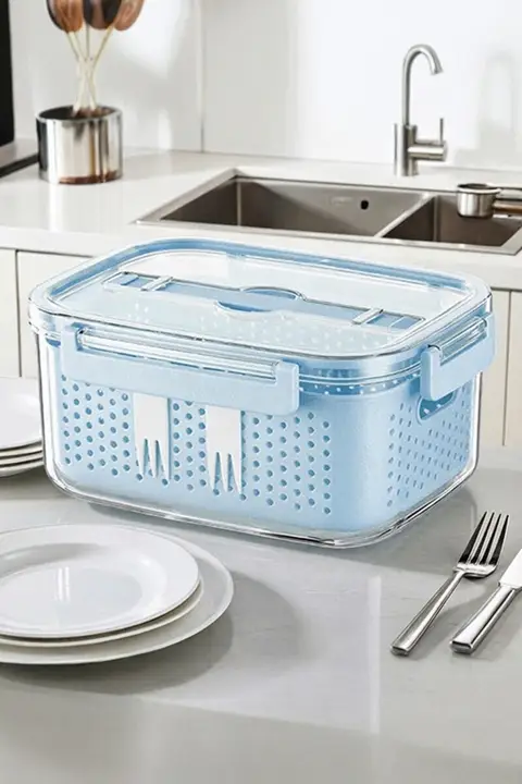食品グレードの密閉型二重層フルーツ弁当箱【持ち運び便利・水切り機能付き・アウトドア用】