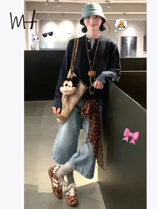 アメリカンレトロ ハイウエスト ゆったりストレートカット 七分丈デニムパンツ【春夏向け・女性用・スタイルアップ】（セットアップ対応）