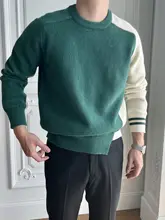 メンズ カラーブロック クルーネック ニットセーター【秋冬用・カジュアル・レトロスタイル】