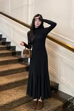 Alex Stevens 黒 半高ネックマキシワンピース【Aライン・フィッシュテール・春秋向け】