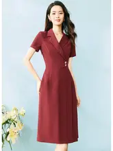 アンゴラ素材の赤い翻領ワンピース【エレガントデザイン】（セットアップ対応）