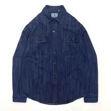 厚手ワークスタイルデニムシャツ【秋用・ルーズフィット・バイカー風】