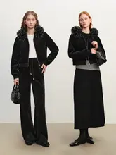 デザイン性に優れたミニ丈ファー付き短丈ジャケットとゆったりしたスノーチンネル休闲パンツ（セットアップ対応）