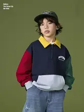 三色バイカラー Polo半ラウンドジッパー子供用パーカー【コットン・フィット】
