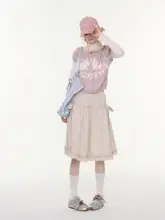 レトロなAラインハイウエストスカート【カキ色・リボン付き・春夏用】