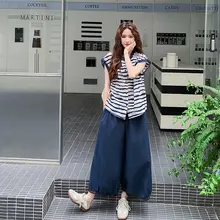 ストライプシャツとワイドパンツのコンビネーション【夏用・高級感・個性的デザイン・おしゃれコーデ】（セットアップ対応）