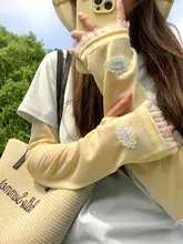 レース付きアイスシルク日焼け防止アームカバー【夏用・薄手・ゆったり・自転車・ドライブ対応】