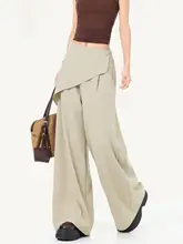 ワイドパンツ レディース カーキ ハイウエスト ストレート ドレープ 後ろ飾り 秋「CHOCOOLATE」