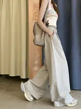 春季感のあるハイウエストワイドレッグパンツ【無地・レトロスタイル・フルレングス】（セットアップ対応）