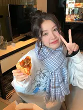 チェック柄マフラー【千鳥格子・カラー切り替え・フリンジ付き・冬用】