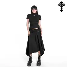 中低腰の不規則ヘムカジュアルロングスカート【シックスタイル・スリム効果あり】