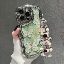 ミントグリーンの蝶柄デザイン【電鍍シルバーの油絵風・スマートフォンケース・Xiaomi Civi 4 Pro・Redmi Note 13 Pro対応】