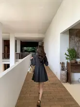 法式シャツワンピース【Aライン・ウエストシェイプ・長袖】