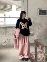 ピンクのストレートワイドパンツ【秋用・ハイウエスト・フィット】