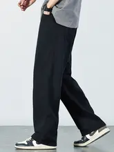デニムパンツ メンズ ストレート ルーズ ドレープ ブラック ストリート ヴィンテージ ベーシック 「HAOZHI」